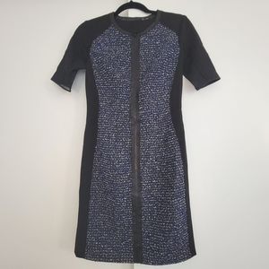 Ellie Tahari Black and Blue Paneled Leather Trim Sheath Dress - Size 2